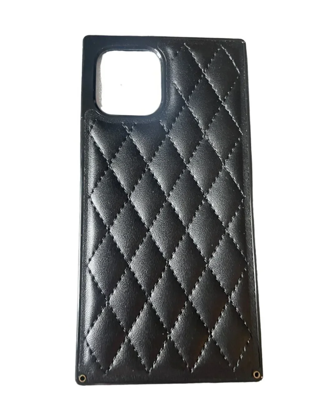 Black Quilted Leather‑Style Phone Case – Diamond Stitch Pattern, Camera Cutout